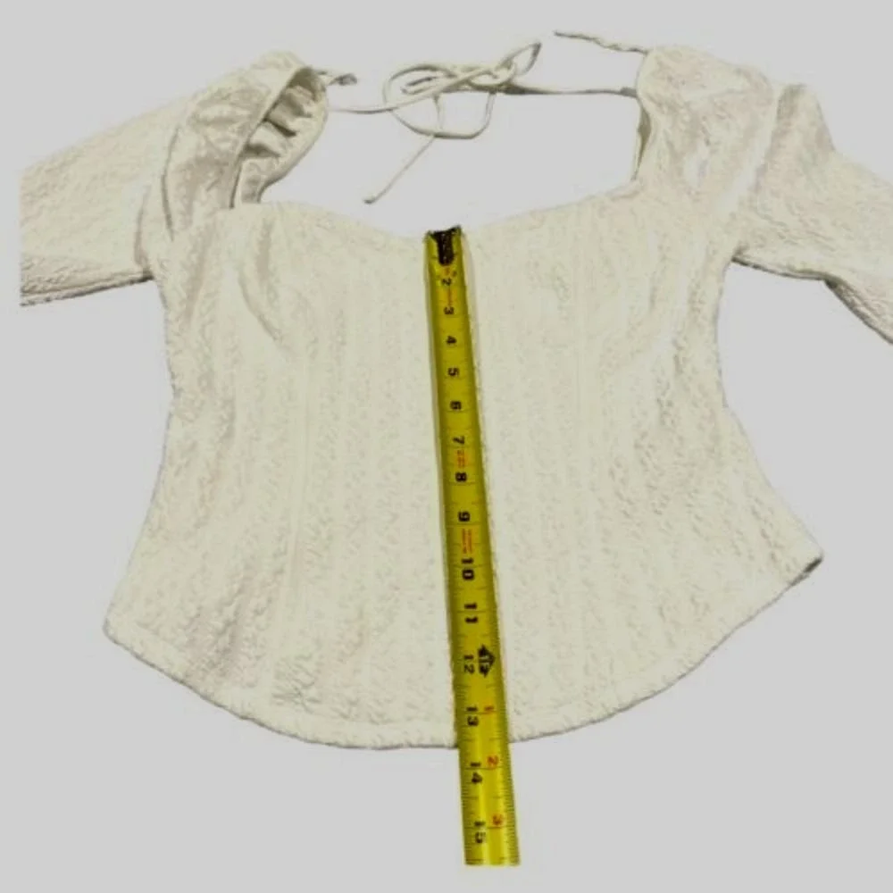 Free People Brittany Smocked‎ Top Winter White Tie Back Long Sleeve M